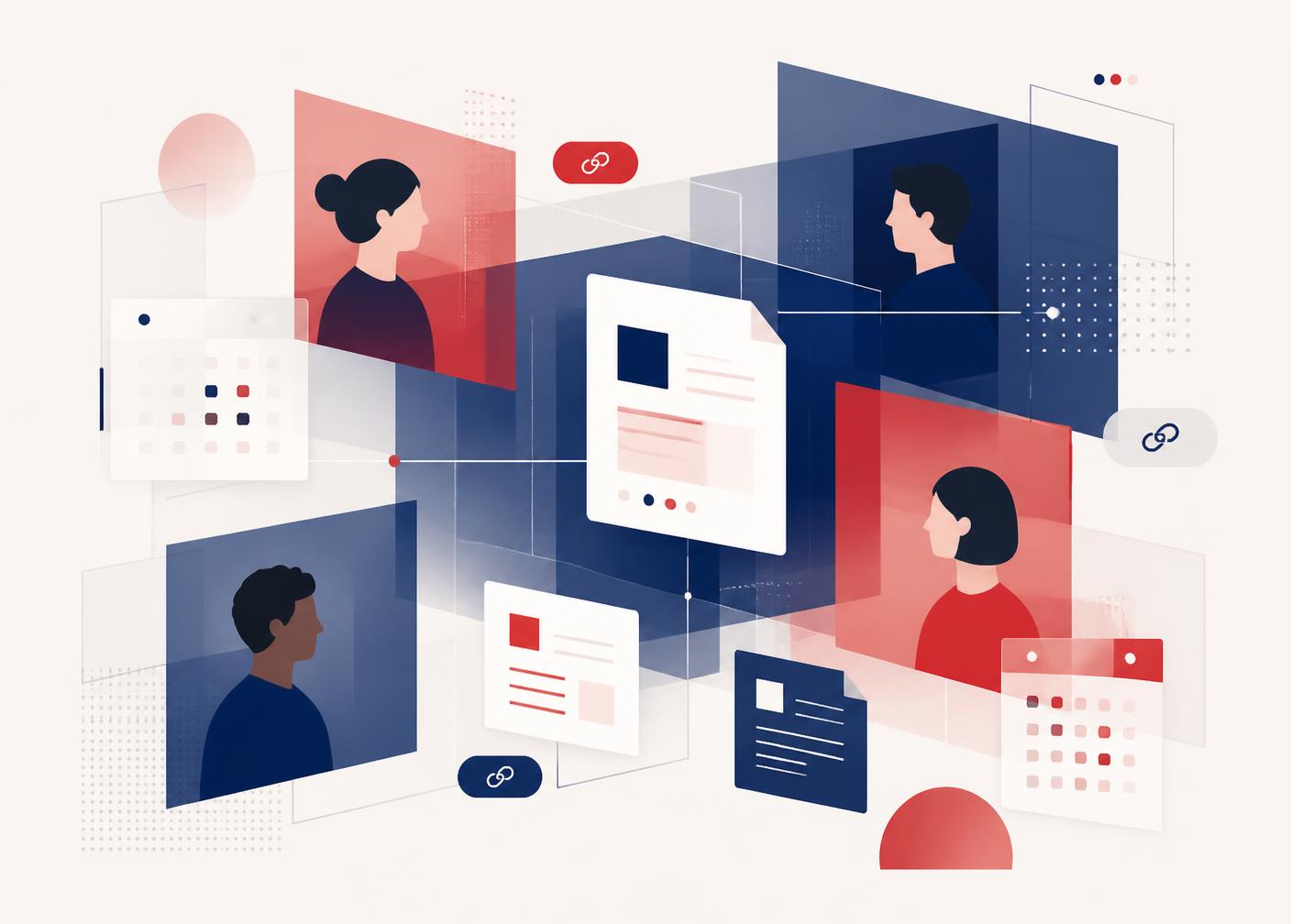 People, calendars, links and documents connected inside a shared workspace
